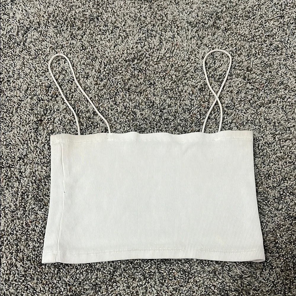 White Ribbed Spaghetti Strap Top